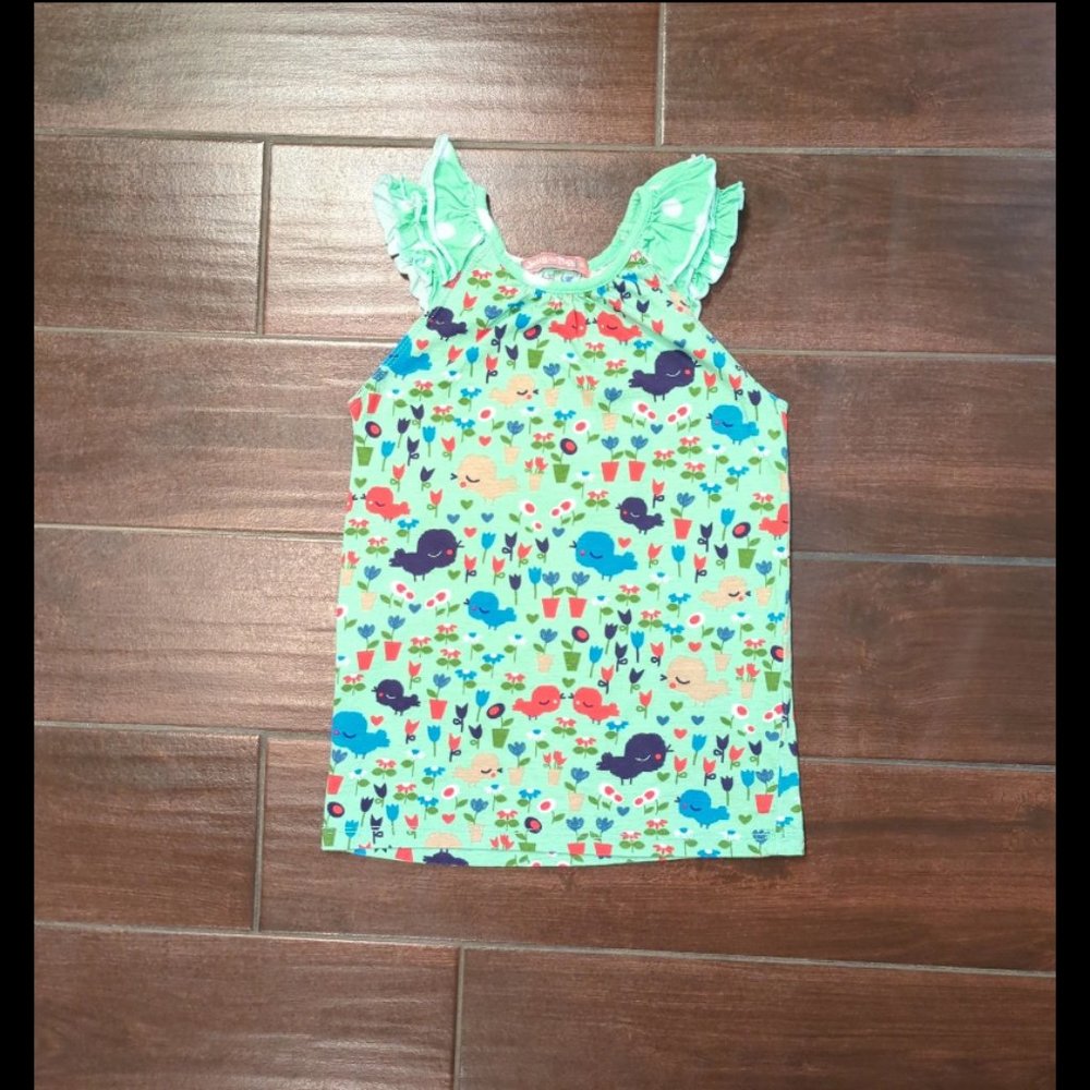 10 Jelly the Pug Aqua Green Bird Floral flutter tank tee top shirt